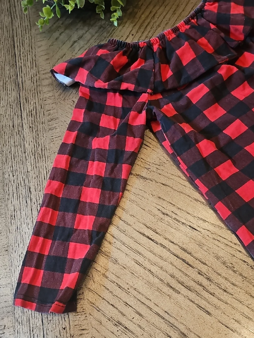 Girls' Red & Black Buffalo Plaid Ruffle Neck Top Size 16
